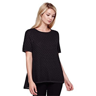 Yumi black Textured Jumper With Short Sleeves